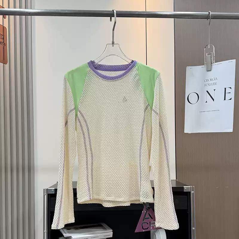 Outdoor Mountain Style Spring and Summer Mesh Hiking and Mountaineering Quick-Drying Color-Blocked Long-Sleeved Cycling Base Layer for Women 11484 Outdoor Mountain Style Spring and Summer Mesh Hiking and Mountaineering Quick-Drying Color-Blocked Long-Sleeved Cycling Base Layer for Women 11484