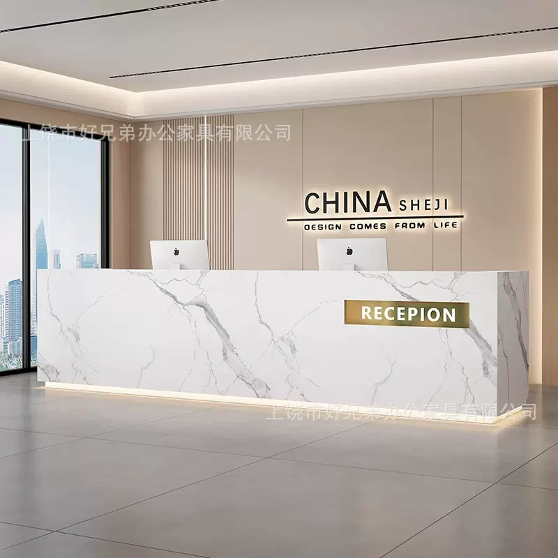 定制简约现代公司前台接待台店铺收银台酒店大理石纹烤漆柜台