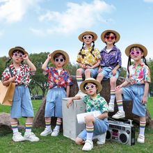 痞帅日系复古设计感夏威夷碎花短袖衬衫儿童港风休闲短袖外套男女