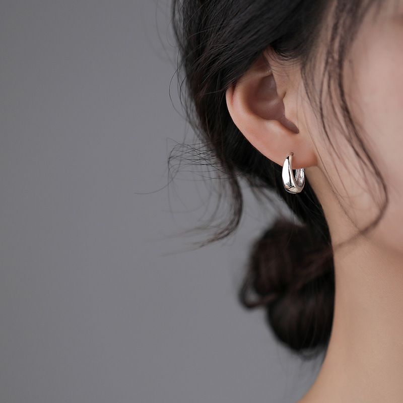 Silver Plain Hoop Earrings Earrings Cold Wind Earrings Earrings Women's Jewelry