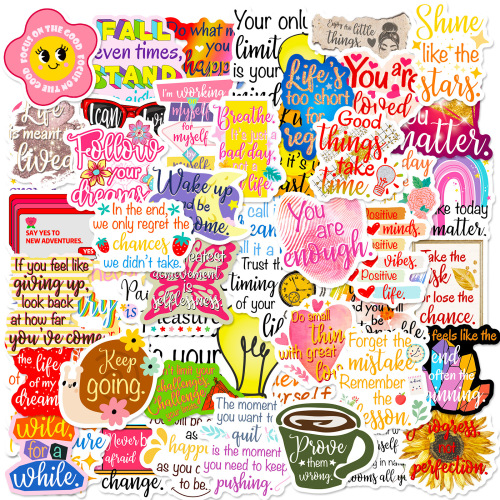 50 Cross-border Inspirational Text Sticker Handbag Material Notebooks Water Cup Luggage Decor Outdoor Waterproof Sticker