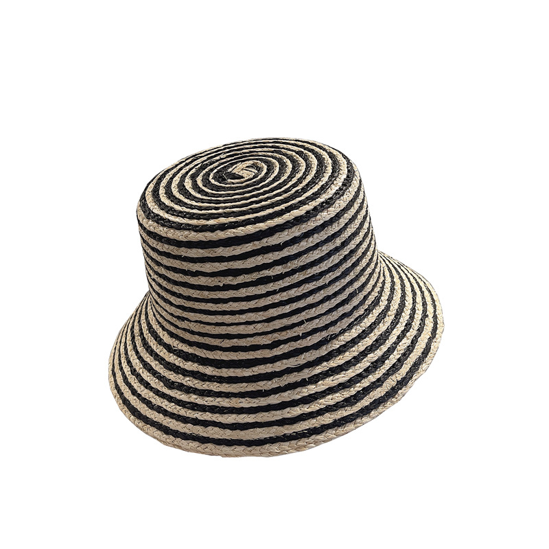 Hepburn Style Striped Raffia Flat Top Hat For Women Sun Hat_voghion.com