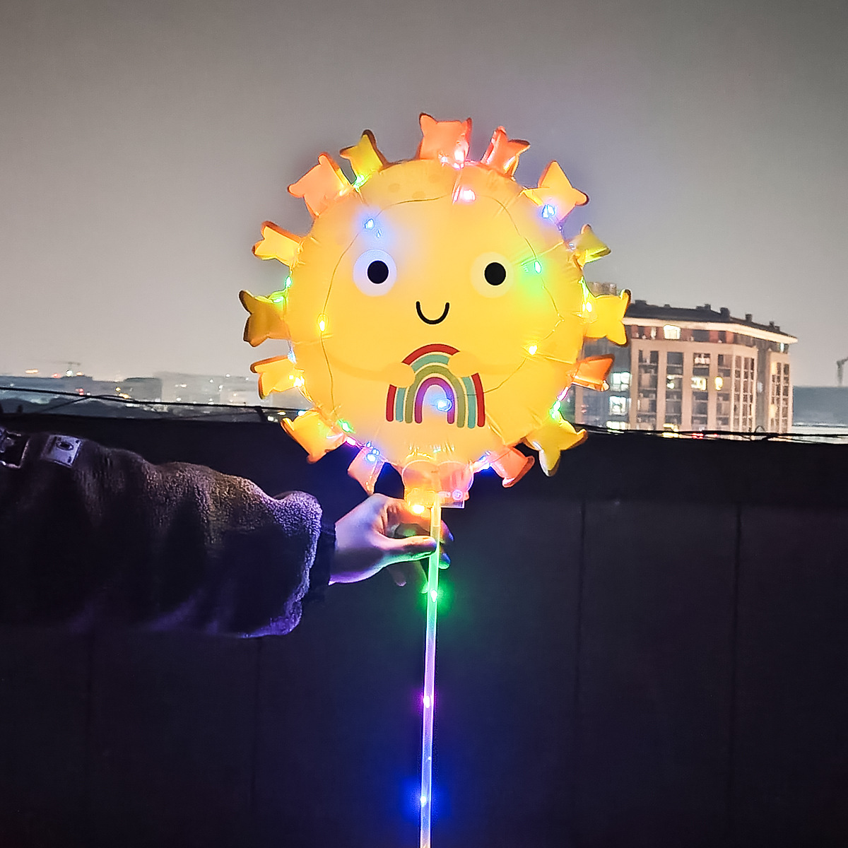 Clip luminoso globo clip de dibujos animados película de aluminio puesto de piso poste de remolque de mano globo mercado nocturno globo luminoso al por mayor