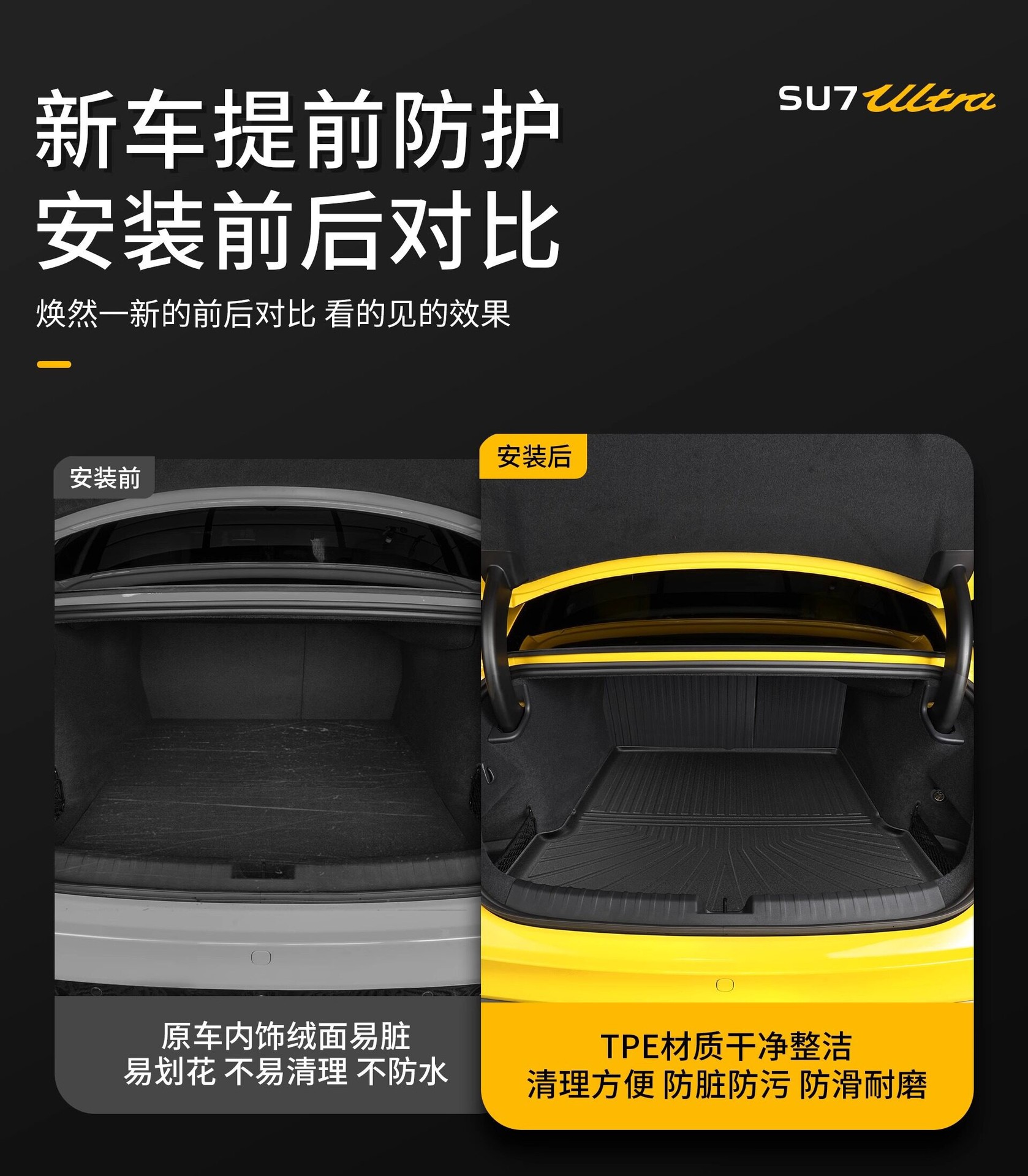 Suitable for Xiaomi SU7 Ultra trunk mat, rear seat backrest protection pad, TPE trunk mat, car interior accessories