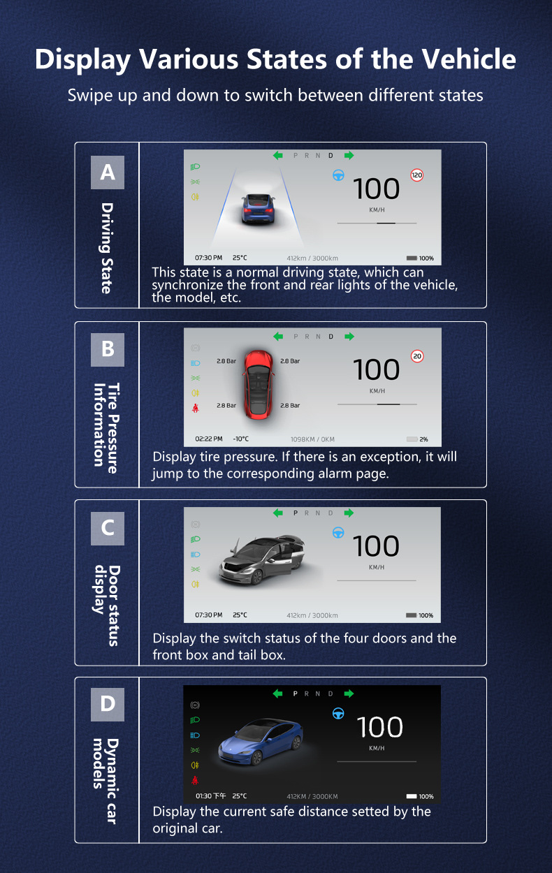 Applicable to Tesla 2024 Rejuvenation New Model3/Highland model3 LCD Instrument Screen