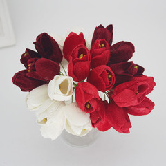 廠家直供復古仿真鬱金香小花束 絨布紅色  擺放花卉 家居裝飾插花