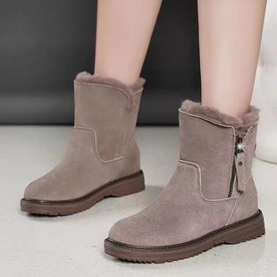 [Hot Style] 2024 Winter New Furry Snow Boots Waterproof and Warm Side Zipper Martin Boots Slim Boots