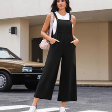 2025夏季新款纯色直筒灯芯绒背带连体裤女欧美简约休闲宽松阔腿裤