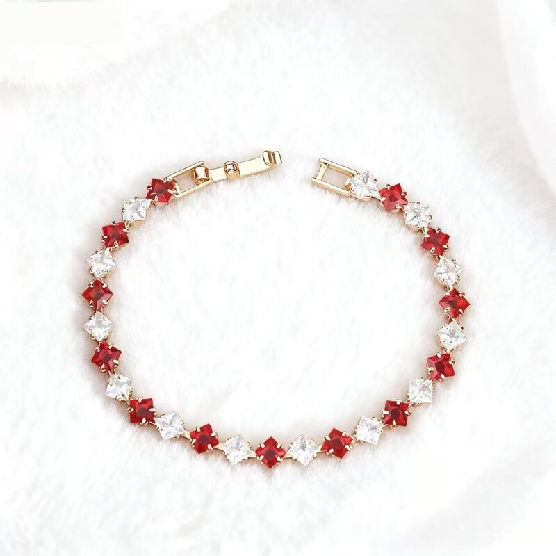 Live Broadcast Cross-Border Dazzling Zircon Gold-Plated Colorful Tennis Bracelet with a High-End Feel, Foldable Clasp, Minimalist Style