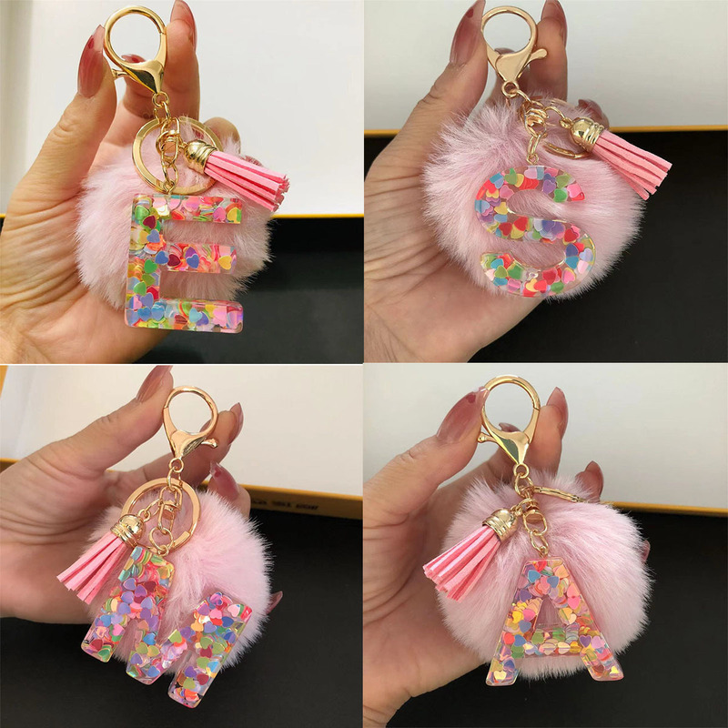 Cross-Border Fur Ball Resin English Letter Pendant Keychain Colorful Glue Love Letter Keychain Ready for Sale