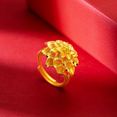 砂金の指輪の女性の荊棘の花の牡丹の花は黄金の花をまねて富みます。