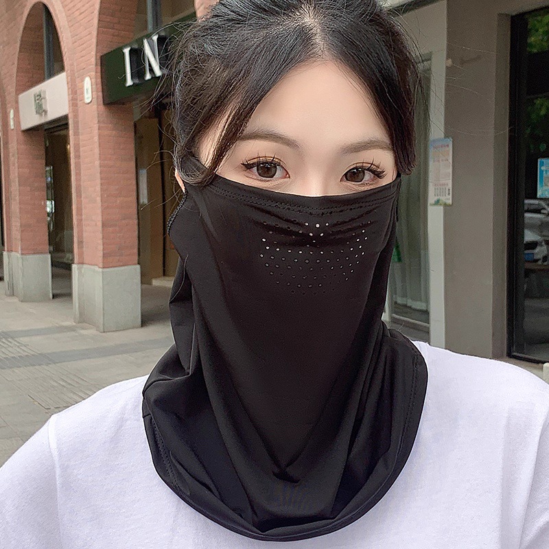 Ice Silk Veil for Women, Summer Sun Protection Full Face and Neck Cover, Sun Protection Mask, Women's Ear-Hanging Neck Scarf, Tea-Picking Face Mask