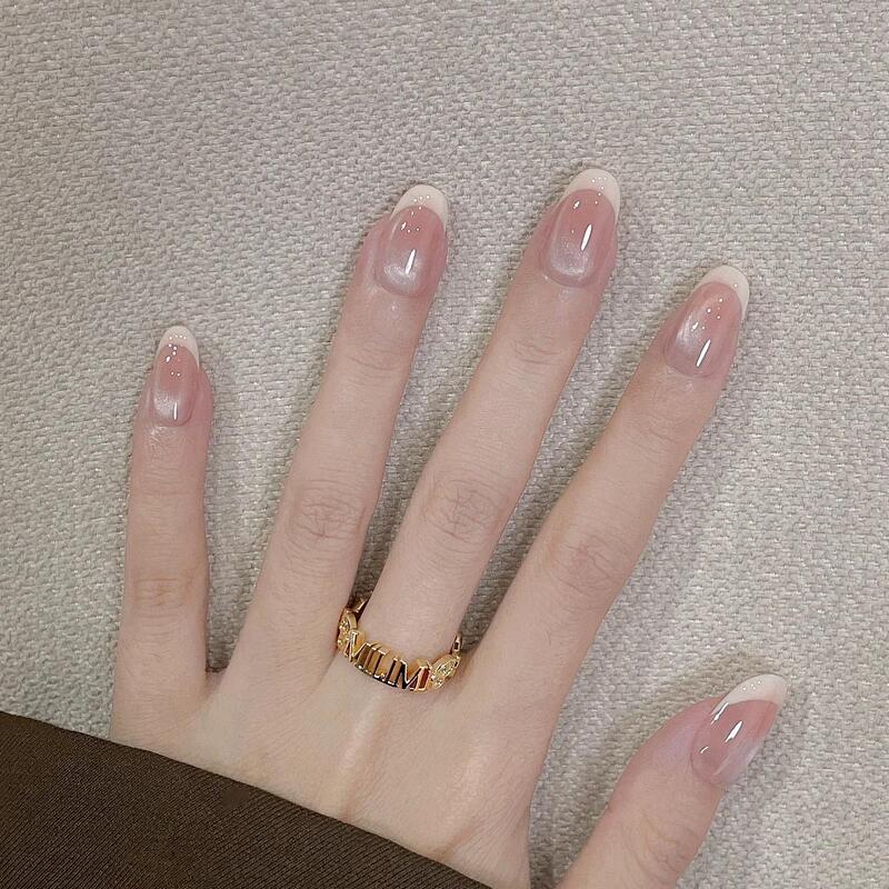 Minimalist High-End Nude Pink French-Style Wearable Nails, Transparent Nude Pink French-Style Fine Glitter Elegant Daily Nail Stickers That Enhance Complexion Minimalist High-End Nude Pink French-Style Wearable Nails, Transparent Nude Pink French-Style Fine Glitter Elegant Daily Nail Stickers That Enhance Complexion