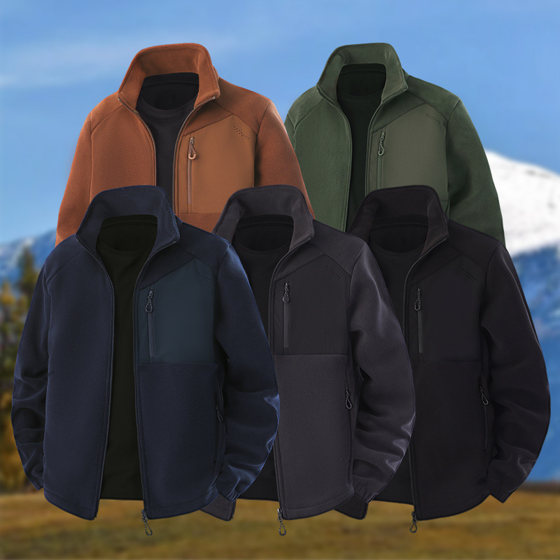 Men's fleece jacket for autumn and winter, new warm casual double-sided fleece jacket with thickened stand-up collar