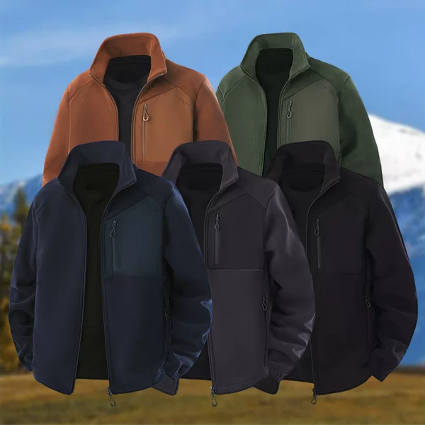 Men's fleece jacket for autumn and winter, new warm casual double-sided fleece jacket with thickened stand-up collar