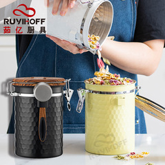 咖啡豆單向排氣密封罐不鏽鋼茶葉乾果儲存罐咖啡粉密封罐帶勺1.8L