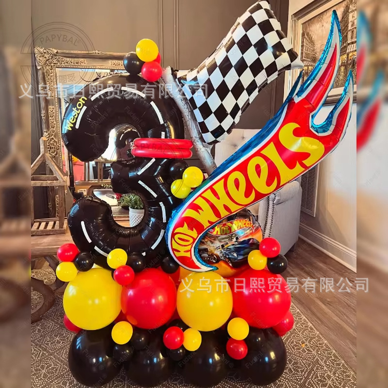 Cartoon Crazy Racing Theme Hotweels Aluminum Film Flag Balloon Column Boy's Birthday Party Decoration Surprise Cartoon Crazy Racing Theme Hotweels Aluminum Film Flag Balloon Column Boy's Birthday Party Decoration Surprise