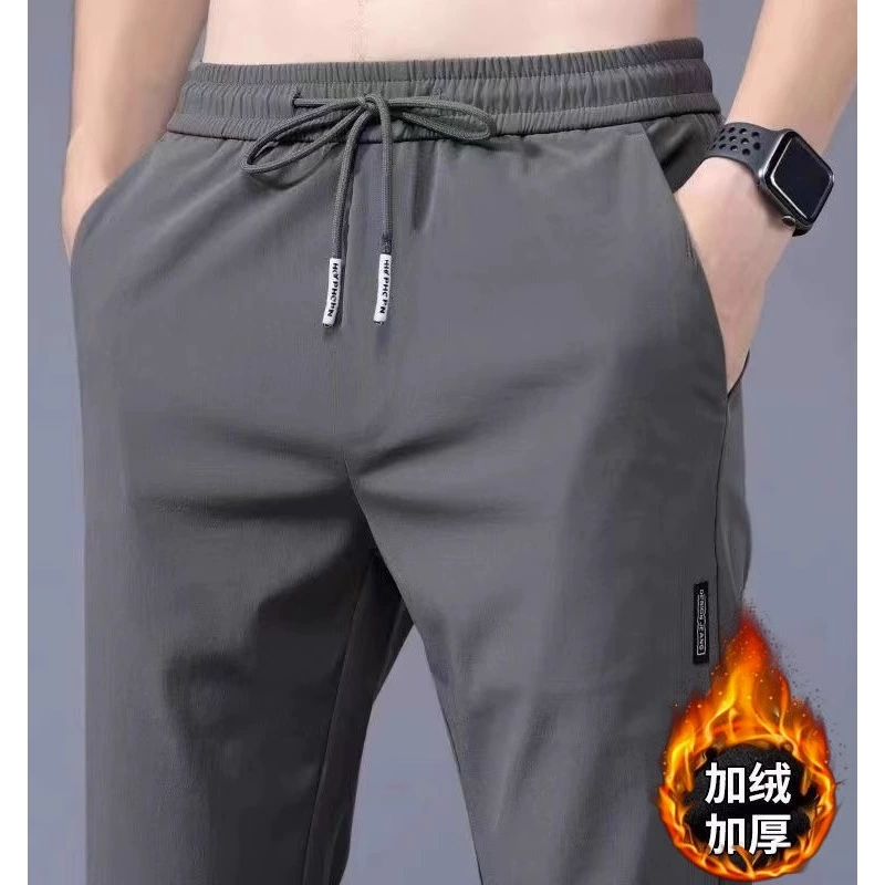 Осенние и зимние эластичные прямые фланговые брюки для мужчин и мужчин повседневные брюки модные стройные теплые мужские брюки на шнуровке спортивные брюки