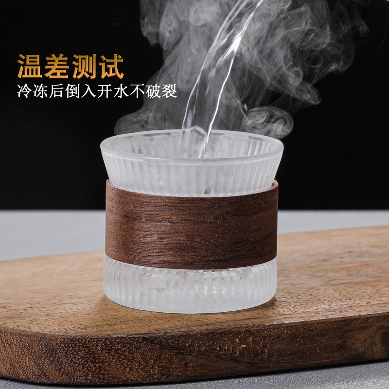 Estilo japonés martillado de vidrio anillo de madera taza de té taza principal taza de té pequeña taza de té Kung Fu juego de té taza de té