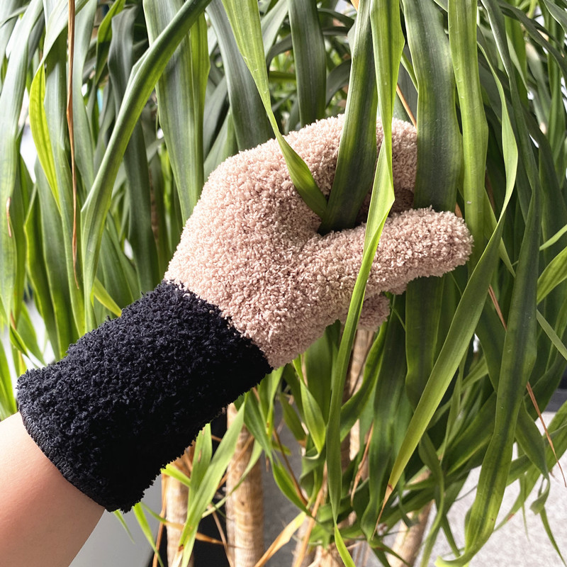 Amazon transfronteriza de dos colores de costura guantes de eliminación de polvo guantes de limpieza de microfibra limpieza del hogar guantes de pulido