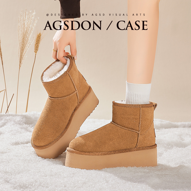 Augu Shi Deng grueso botas de nieve 2025 nuevo invierno casual de un pie botas cortas de lana gruesas zapatos de algodón de pan