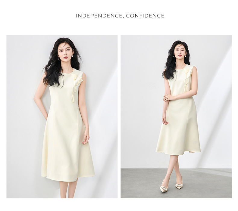 Váy vest không tay chiết eo hoa đính cườm nổi 3D phong cách trưởng thành nhẹ nhàng — Màu đen chi tiết 8