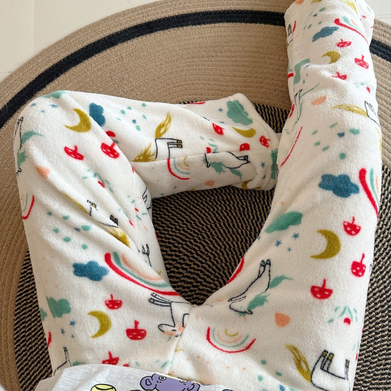 Pantalones de pijama de franela de dibujos animados de otoño y invierno para mujeres con pantalones de lana de coral caliente para estudiantes de lana de invierno para el hogar