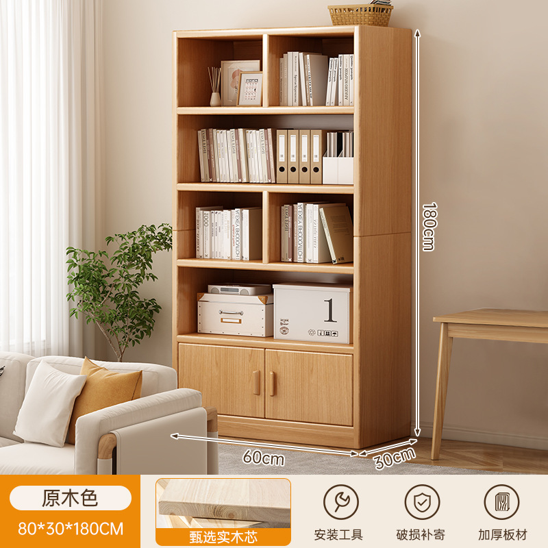 Estante de estantería Gabinete de pared completa de piso a techo Estantería para el hogar de color de madera maciza Gabinete de almacenamiento de sala de estar de una pieza contra la pared Gabinete de rejilla