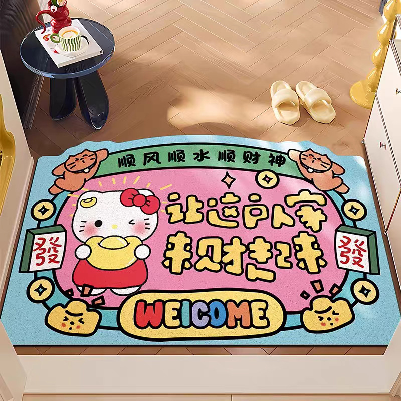漫画ハローキティワイヤーフープフロアマット、お手入れ簡単、カット可能なPVCドアマット、滑り止め、汚れ防止、耐摩耗性、防塵フットマット|undefined