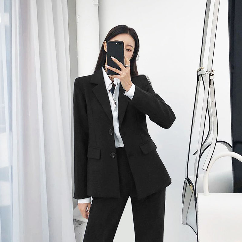 Black suit coat women's suit spring and autumn Korean version college students' professional formal dress small suit temperament work clothes interview