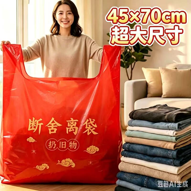Y45*70cm Red Purification Bag for Eliminating Bad Energy and Bringing Good Luck, Old Clothes Plastic Bag, Thickened Red Garbage Bag with Handle