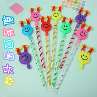 Large Blowing Dragon Smiley Face Long Pole Trumpet Whistle Blowing Roll Kidsren's Toys Street Stall Supply Small Gifts Wholesale