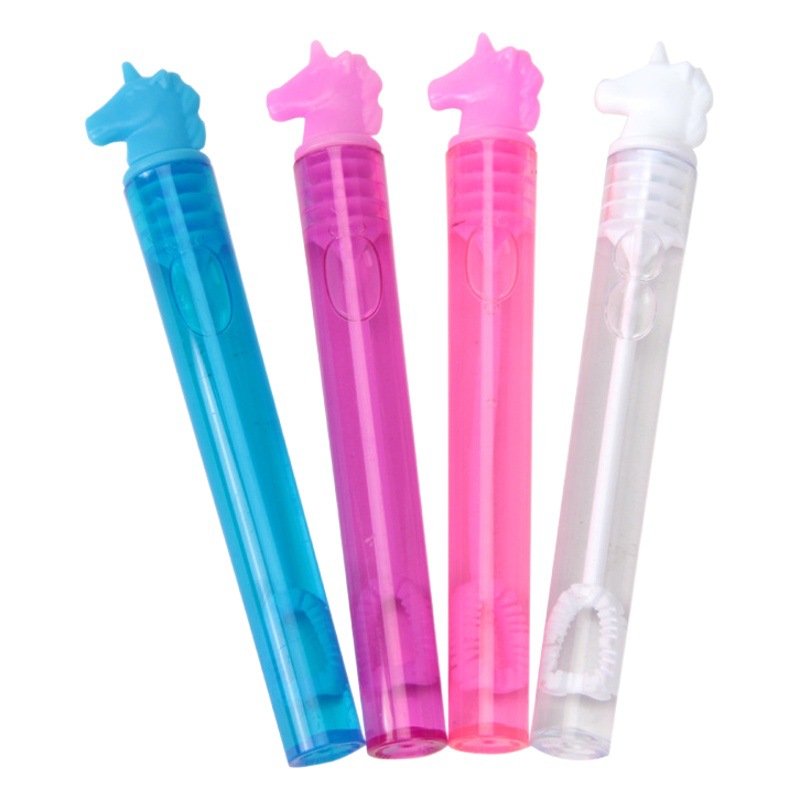 Cruz-frontera colorido unicornio burbuja puesto de agua burbuja niños soplando juguete tubo de ensayo mini burbuja palo al por mayor