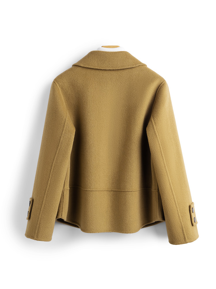 秋冬の新型の100% ウールの両面はコートのスーツの女性の短いタイプの修身のヘボン風の小さい背が高くて、百合があります。