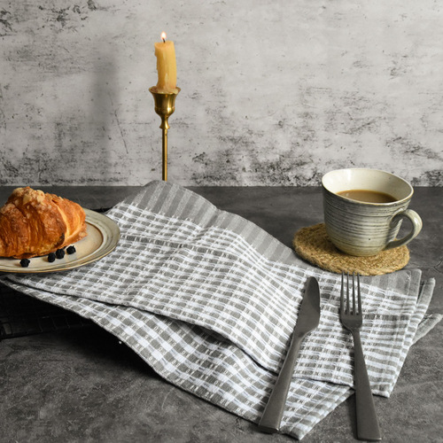 Cotton waffle gray tea towel napkin European and American hotel western restaurant napkin cloth home fabric kitchen towel