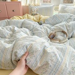ins风母婴针织棉双层纱四件套床笠学生宿舍被套床单三件套跨境