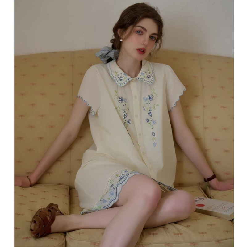 Simpretro Lily-Of-The-Valley Floral Mirror Print Fine-Spun 60-Count Cotton French Doll Collar Colorful Embroidered Edge Dress Set Simpretro Lily-Of-The-Valley Floral Mirror Print Fine-Spun 60-Count Cotton French Doll Collar Colorful Embroidered Edge Dress Set