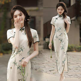 旗袍新款2024女夏季时尚感新中式国风素雅禅意茶服年轻款气质显瘦