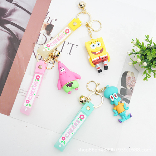 Spongebob key chain pendant cartoon doll cute doll couple school bag glue key chain pendant