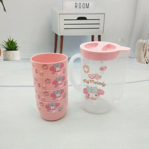 Plastic cold kettle, high temperature and heat-resistant household water cup set with lid, creative cartoon water set, cold kettle