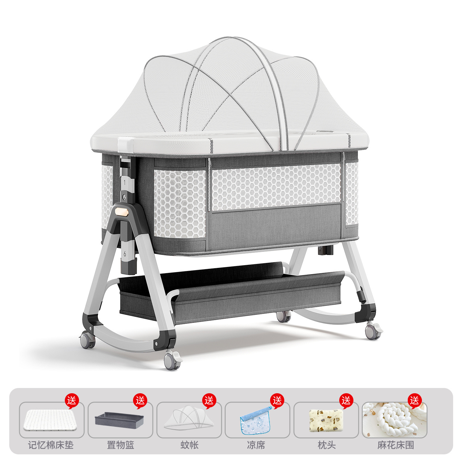 Cama de bebé móvil portátil cuna cama plegable multifuncional BB cama para recién nacidos empalme cama grande