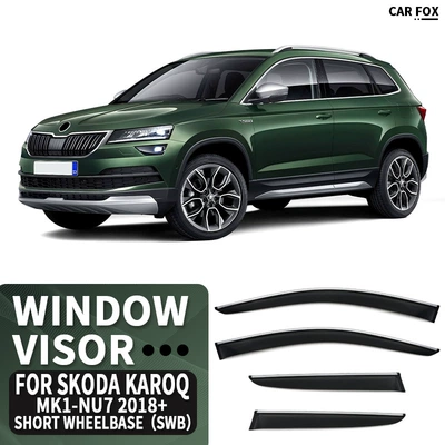 Rain Window Rain Rearview | Rain shield - standard-packing-without-logo-karoq-short-shaft-mk1-nu7-2018-2026-with-bright-strips-rain-shield