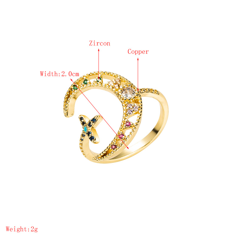 Fashion Color Zircon Hollow Moon Ring display picture 1