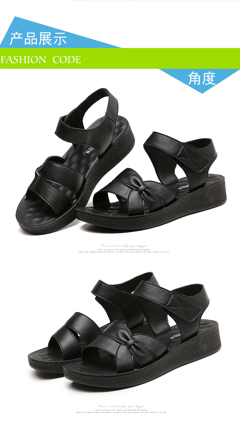 Sandal nữ da bò thật đế bệt mềm êm chân cho người trung niên — màu đen chi tiết 17