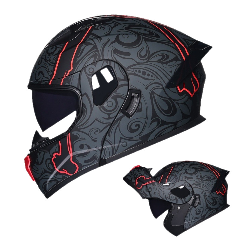 Orz casco de carcasa pequeña casco de cara a cara casco de motocicleta locomotora de doble lente hombres y mujeres de cuatro estaciones casco de crucero grande