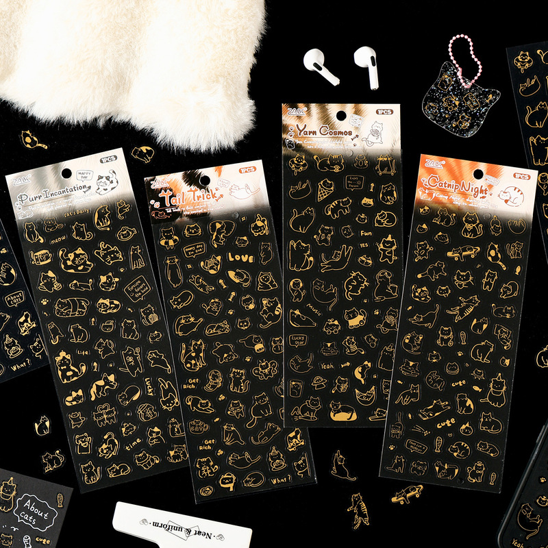 Yuezhen Meow Fun Story Gold Foil Pet Stickers Journal Stickers Cross-Border Stickers Cartoon Journal Materials Yuezhen Meow Fun Story Gold Foil Pet Stickers Journal Stickers Cross-Border Stickers Cartoon Journal Materials