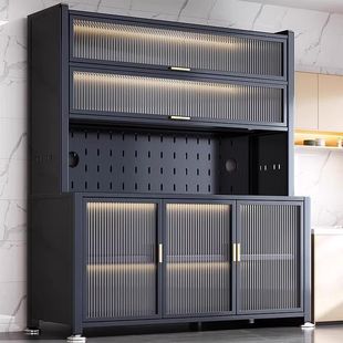 Kitchen Storage Rack Floor-Standing Integrated Sideboard Dustproof Door Cabinet Household Appliances Storage Cabinet Carbon Steel Storage Cabinet