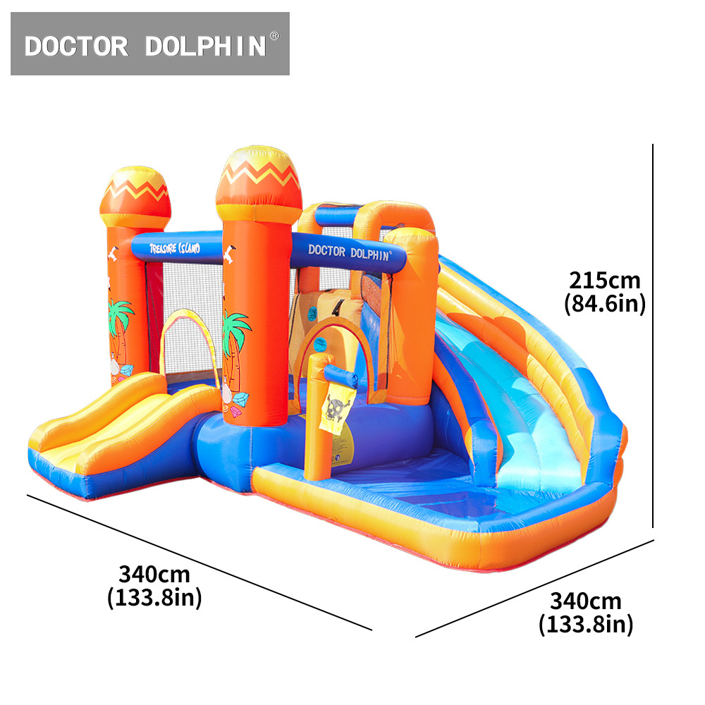 Castillo inflable para niños Doctor Dolphin para uso doméstico, área de juegos para fiestas pequeñas y medianas, trampolín inflable interior antideslizante y tobogán combinados.