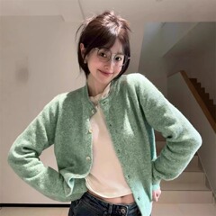 韩系薄荷绿色早秋外搭开衫毛衣女春秋软糯宽松慵懒风针织上衣外套