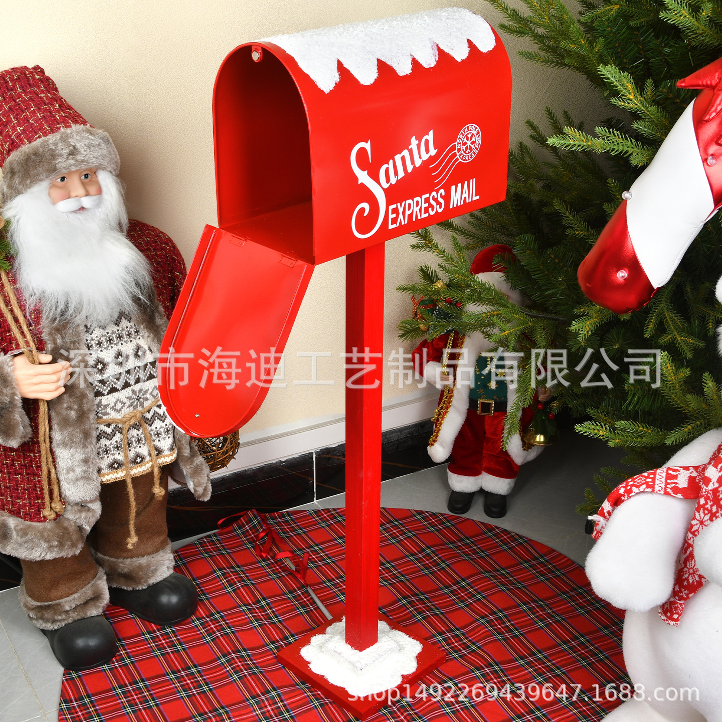 Navidad decoración de madera caja de correo de hierro forjado caja de correo trineo con decoración de luces bar café decoración de puerta de la tienda